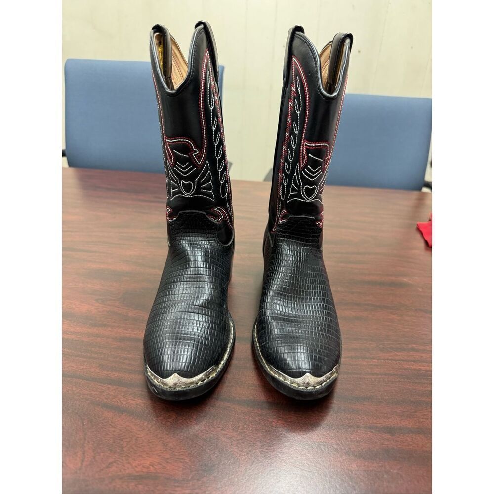 Durango Youth Black Lizard Print Cowboy Boots Size 3.5